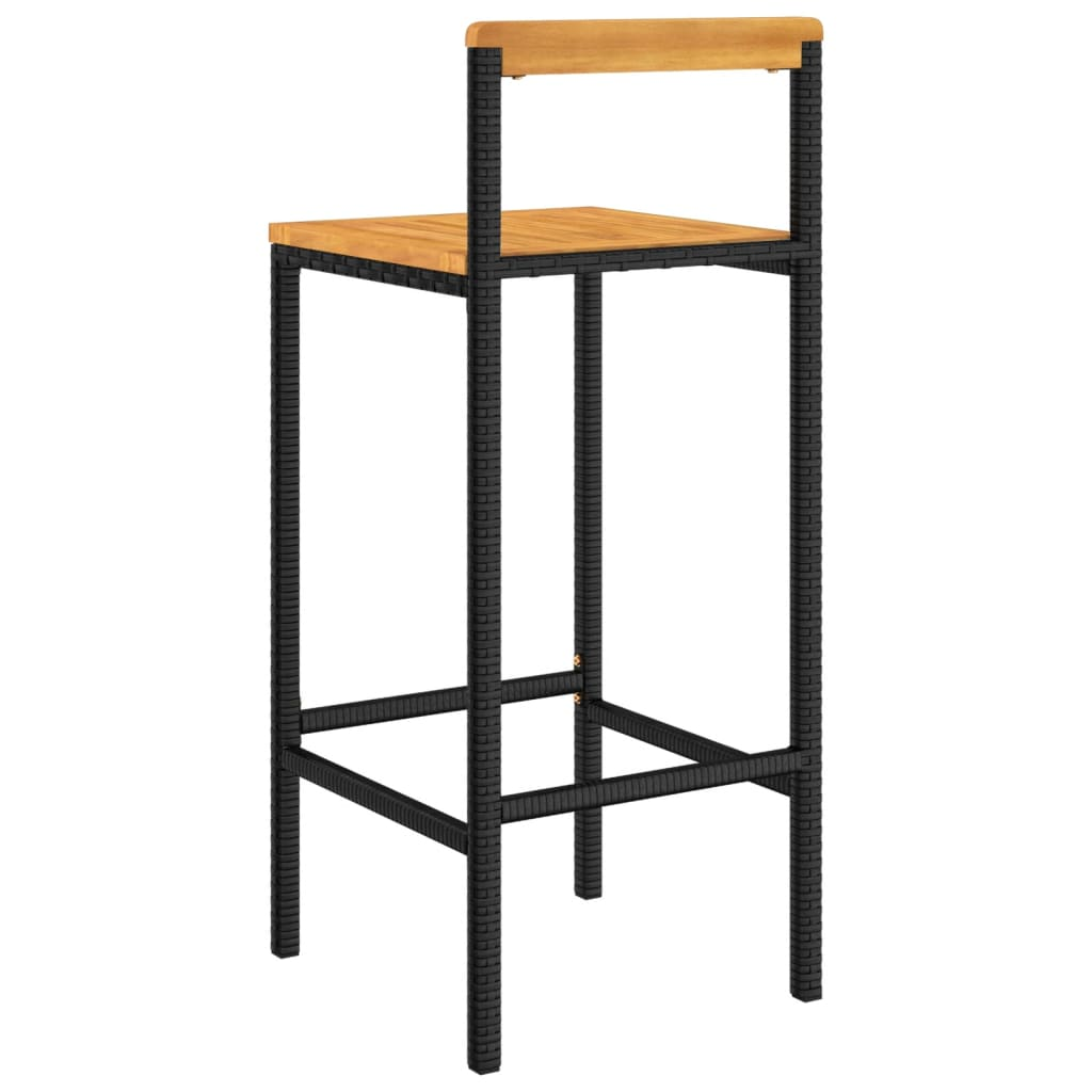 vidaXL Bar Stools 4 pcs Black Poly Rattan and Solid Wood Acacia