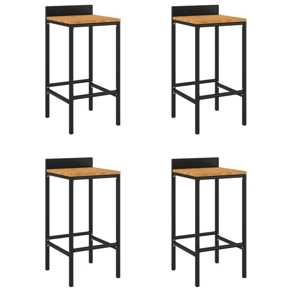 vidaXL Bar Stools 4 pcs Black Poly Rattan and Solid Wood Acacia