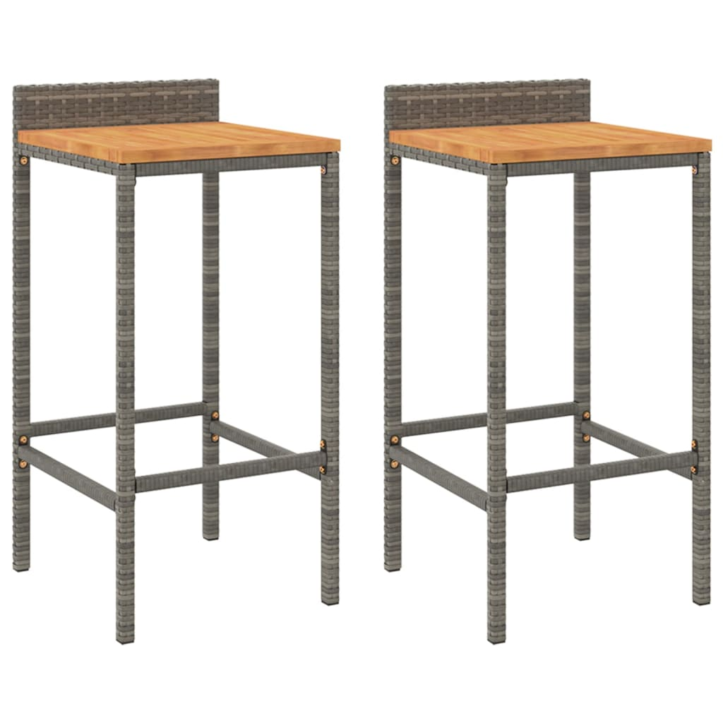 vidaXL Bar Stools 2 pcs Gray Poly Rattan and Solid Wood Acacia