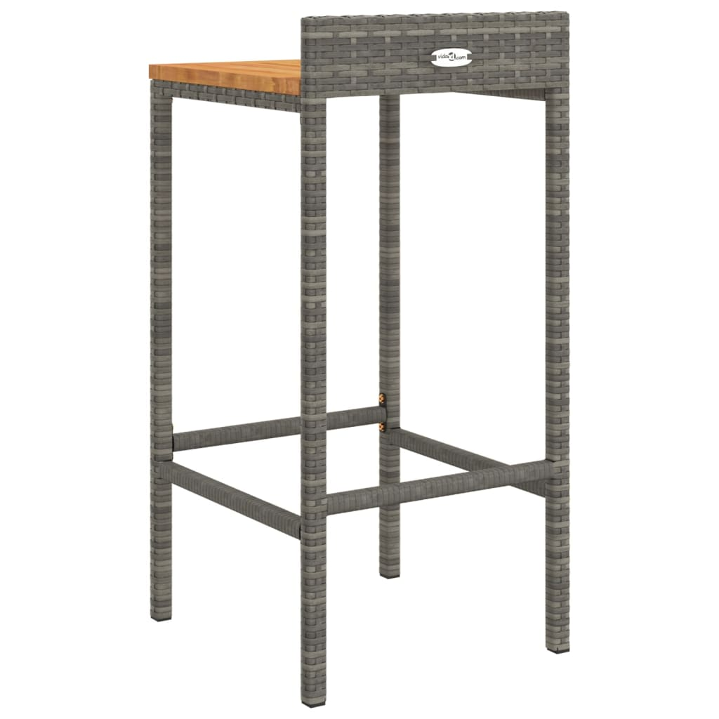 vidaXL Bar Stools 2 pcs Gray Poly Rattan and Solid Wood Acacia