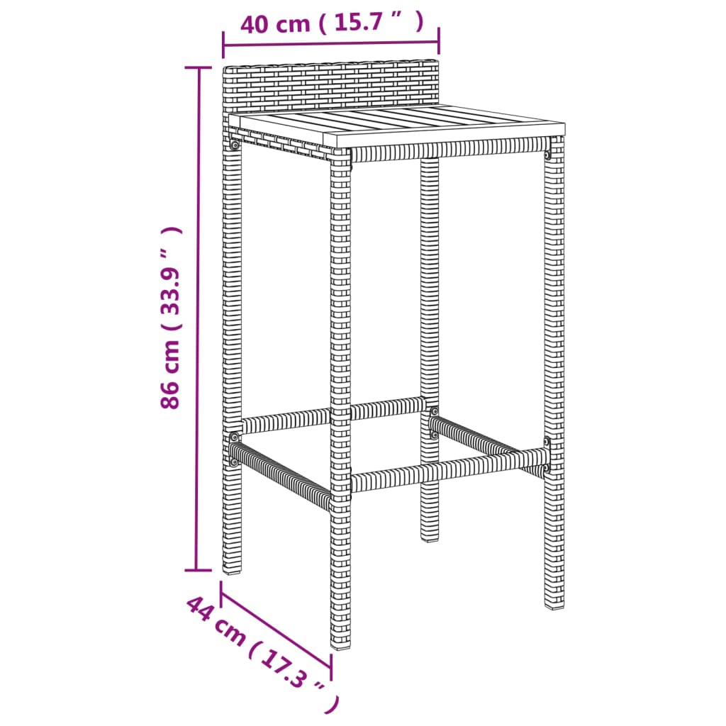 vidaXL Bar Stools 2 pcs Gray Poly Rattan and Solid Wood Acacia