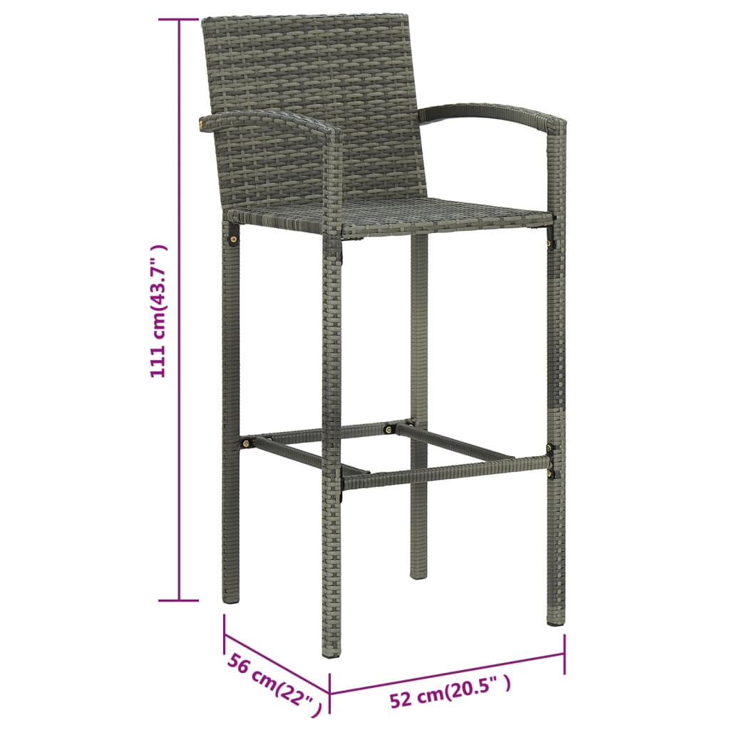 vidaXL Bar Stools 4 pcs Gray Poly Rattan