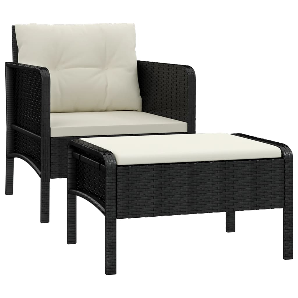 vidaXL 2 Piece Patio Lounge Set with Cushions Black Poly Rattan