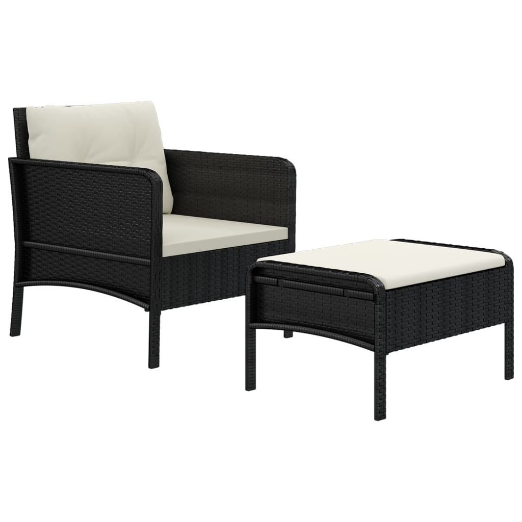 vidaXL 2 Piece Patio Lounge Set with Cushions Black Poly Rattan