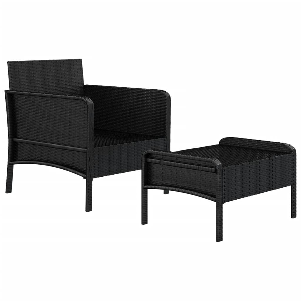 vidaXL 2 Piece Patio Lounge Set with Cushions Black Poly Rattan