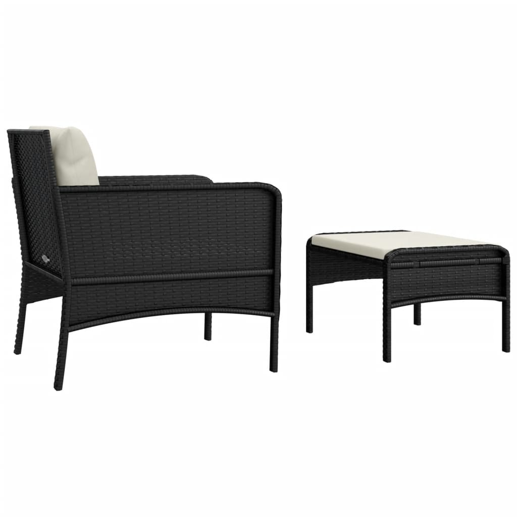 vidaXL 2 Piece Patio Lounge Set with Cushions Black Poly Rattan