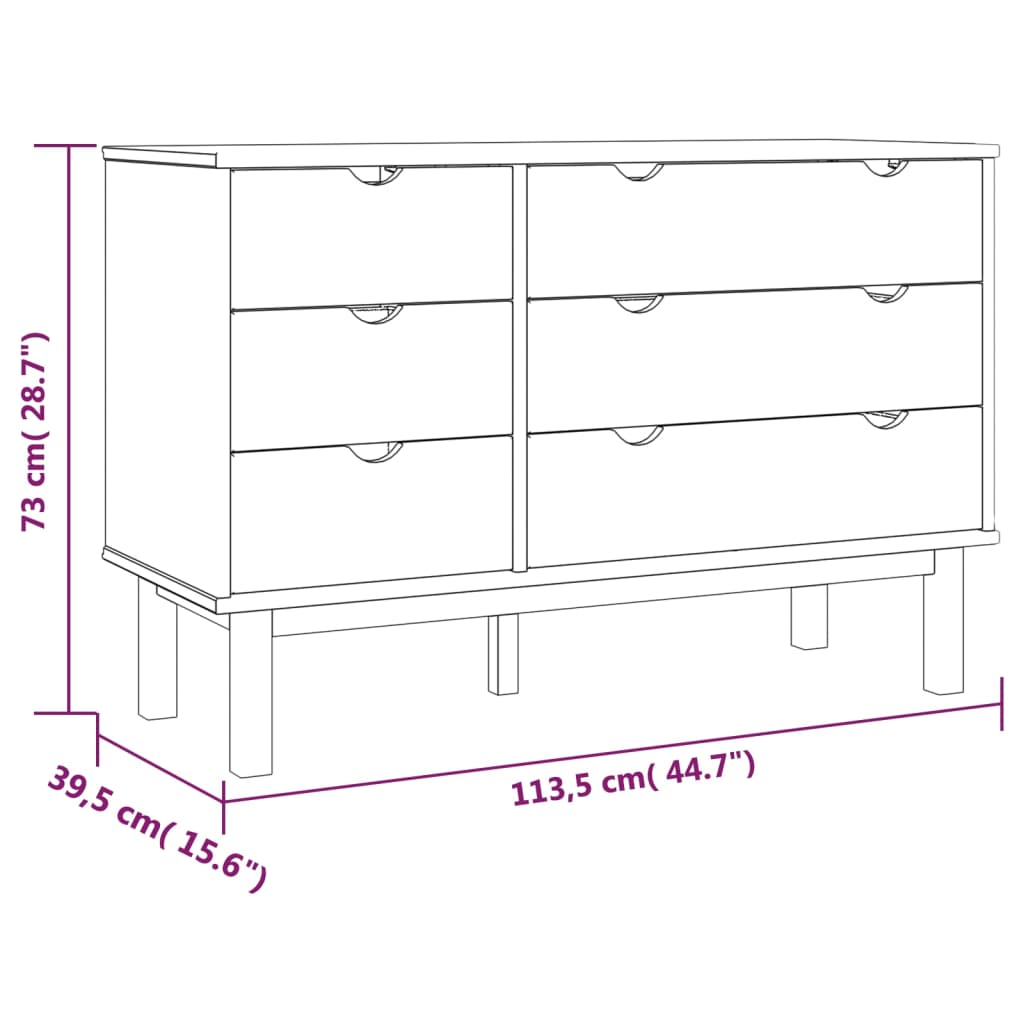 vidaXL Drawer Cabinet OTTA Brown&Gray 43.7"x16.5"x28.9" Solid Wood Pine