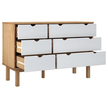 vidaXL Drawer Cabinet OTTABrown&White 43.7"x16.5"x28.9" Solid Wood Pine