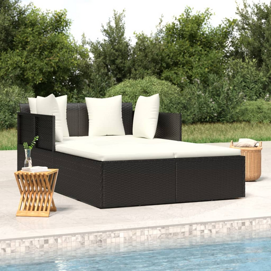 vidaXL Sunbed with Cushions Black 71.7"x46.5"x24.8" Poly Rattan