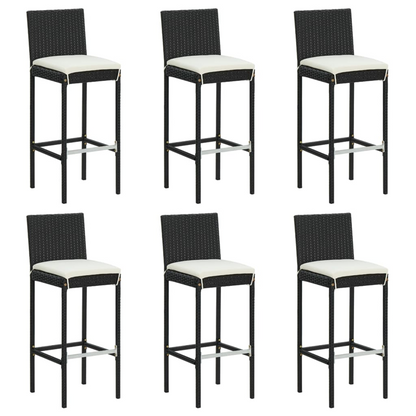 vidaXL Bar Stools with Cushions 6 pcs Black Poly Rattan