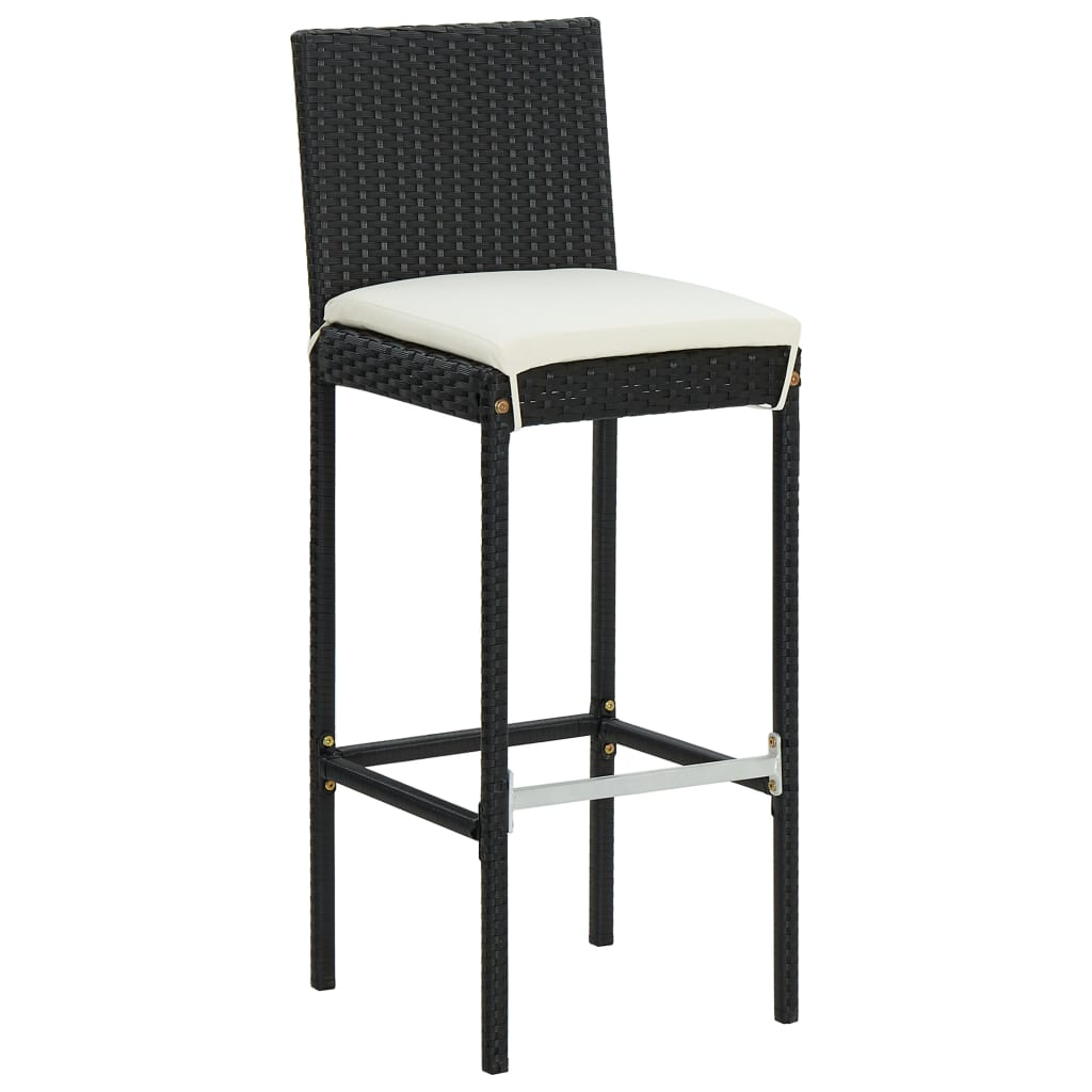 vidaXL Bar Stools with Cushions 6 pcs Black Poly Rattan