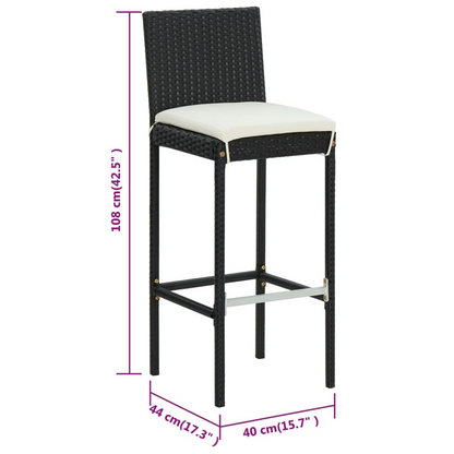 vidaXL Bar Stools with Cushions 6 pcs Black Poly Rattan