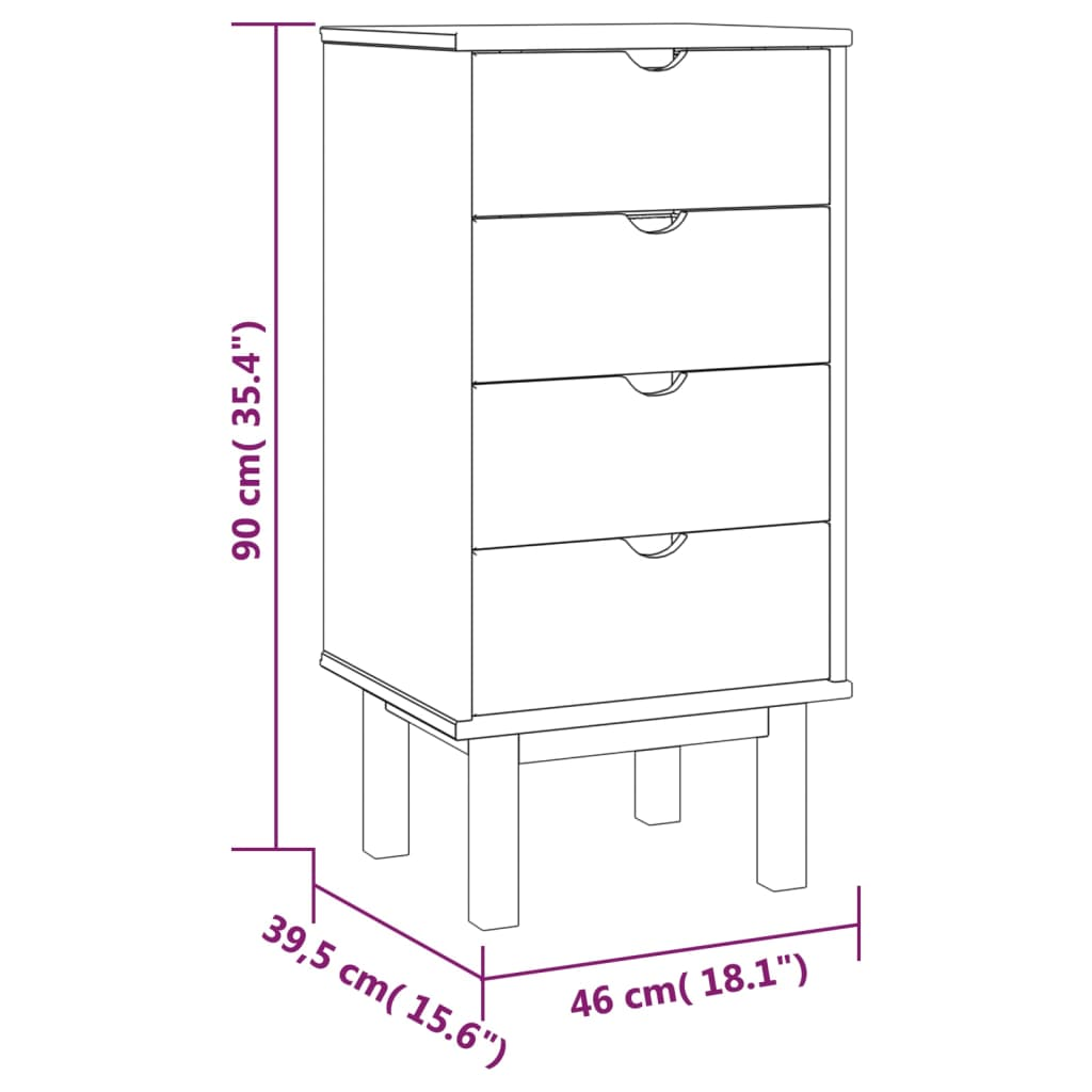 vidaXL Drawer Cabinet OTTA Brown&Gray 18.1"x15.6"x35.4" Solid Wood Pine