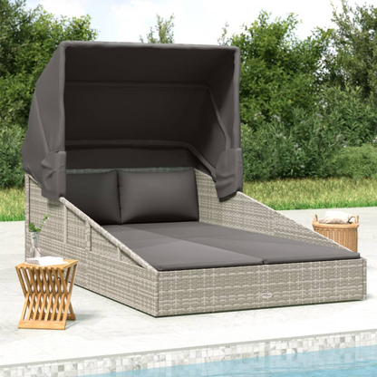 vidaXL Sunbed with Foldable Roof Gray 78.7"x44.9"x50.4" Poly Rattan