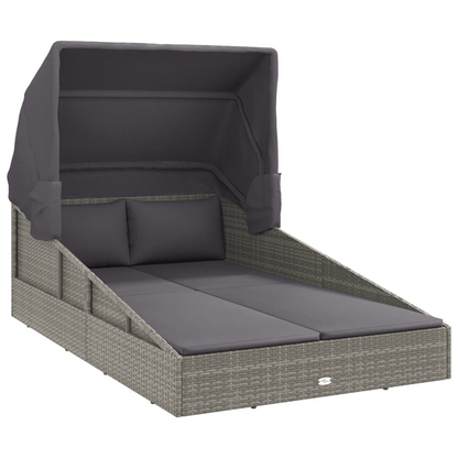 vidaXL Sunbed with Foldable Roof Gray 78.7"x44.9"x50.4" Poly Rattan