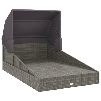 vidaXL Sunbed with Foldable Roof Gray 78.7"x44.9"x50.4" Poly Rattan