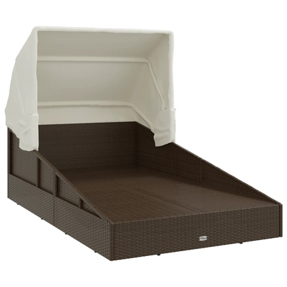 vidaXL Sunbed with Foldable Roof Brown 78.7"x44.9"x50.4" Poly Rattan