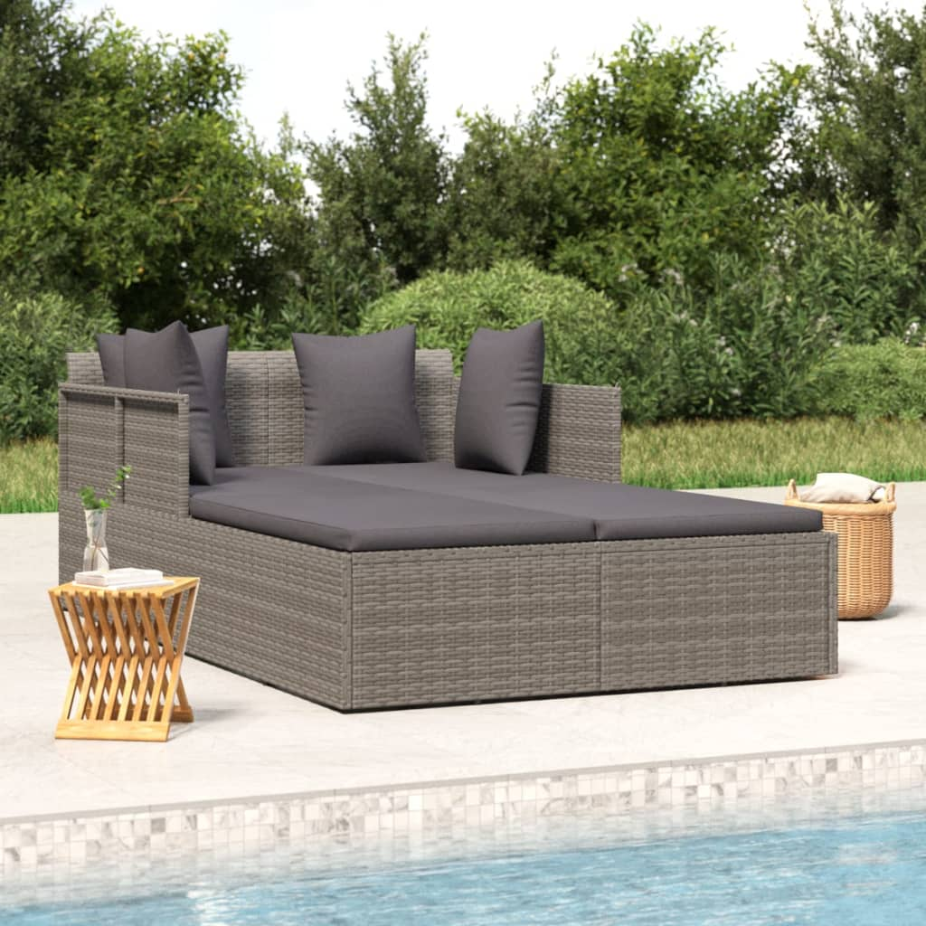 vidaXL Sunbed with Cushions Gray 71.7"x46.5"x24.8" Poly Rattan