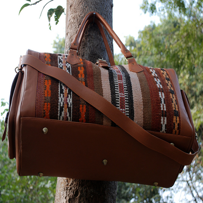 Kilim Leather Pastel Brown Duffle Bag