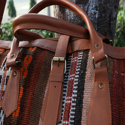 Kilim Leather Pastel Brown Duffle Bag