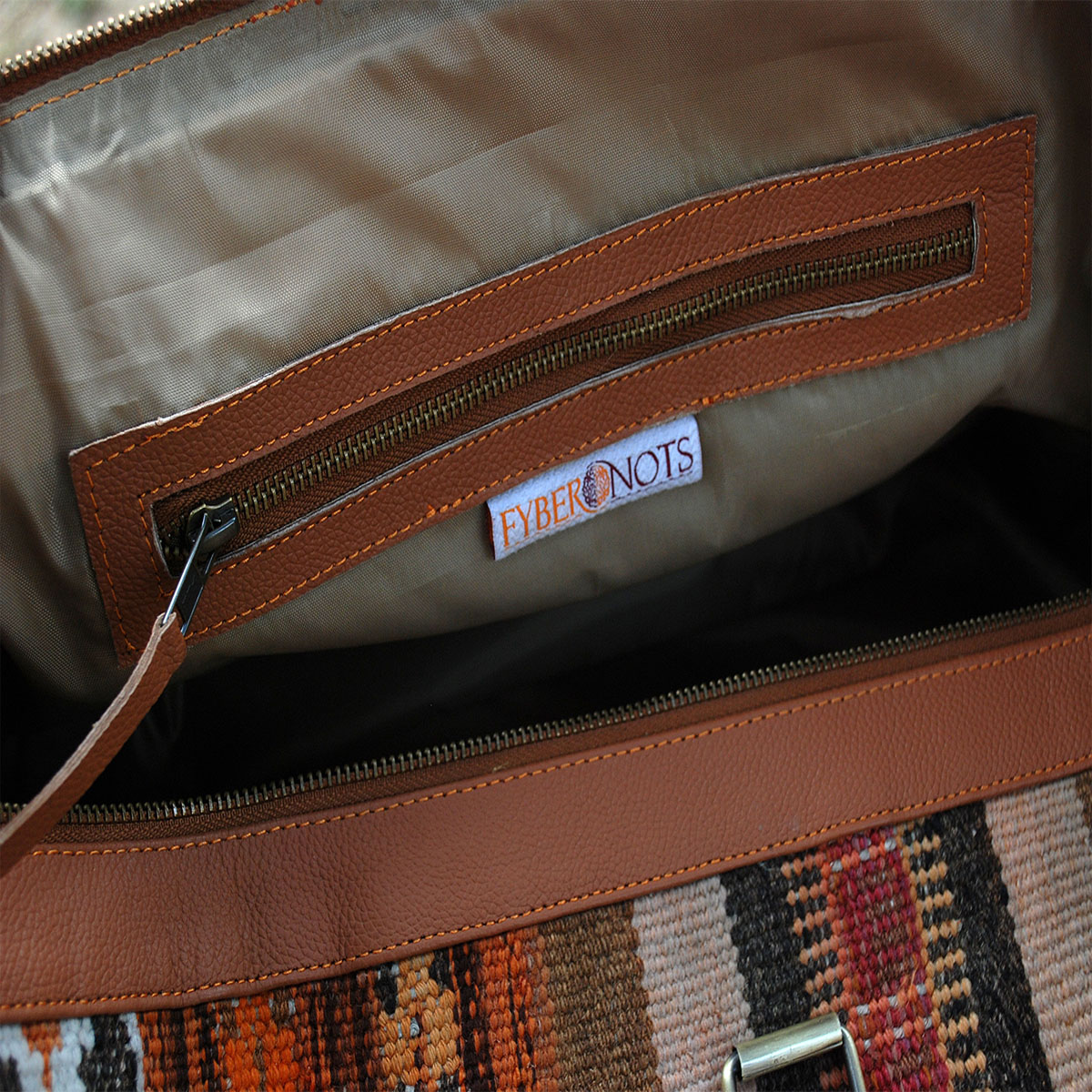 Kilim Leather Pastel Brown Duffle Bag