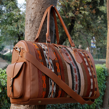 Kilim Leather Pastel Brown Duffle Bag