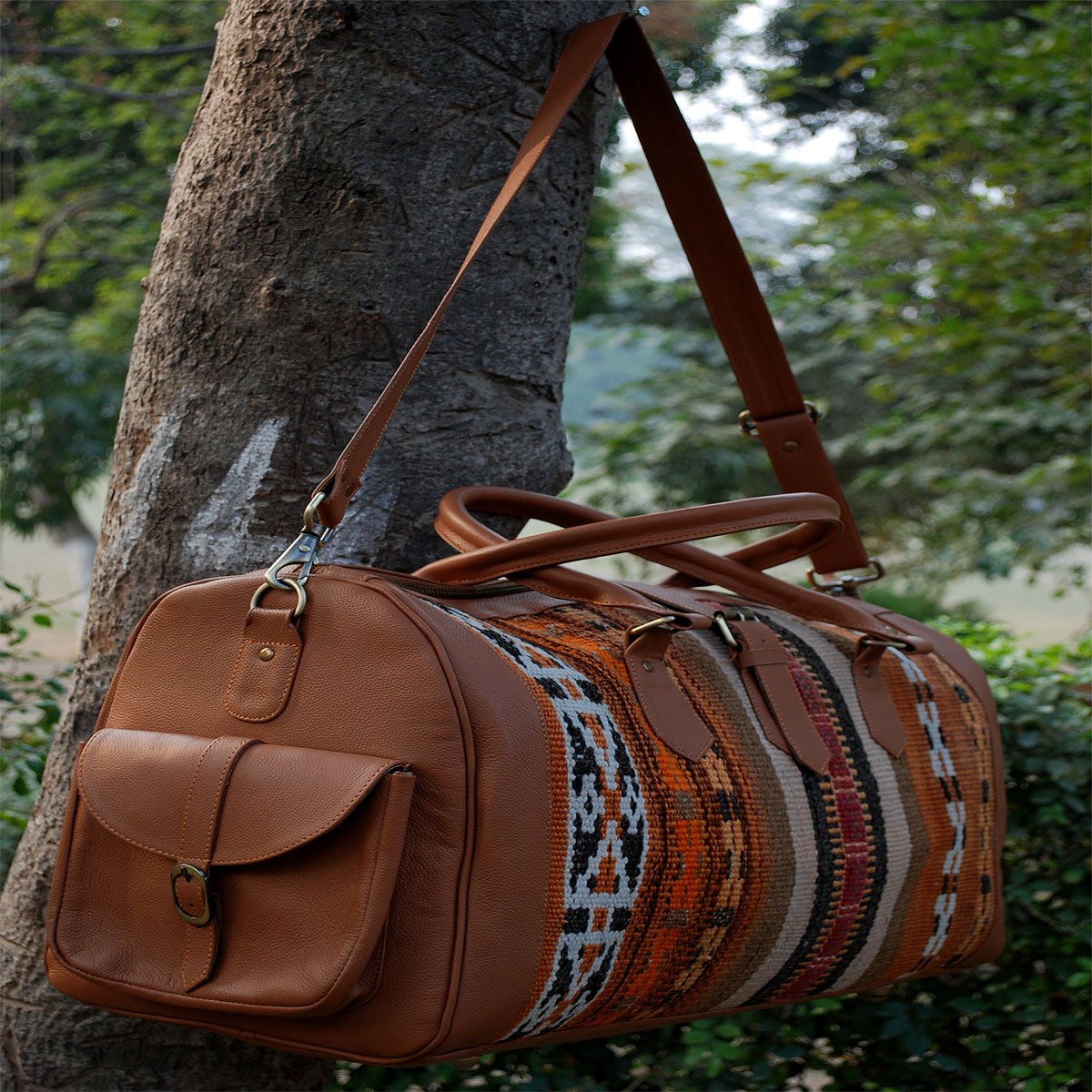 Kilim Leather Metallic Bronze  Duffle Bag