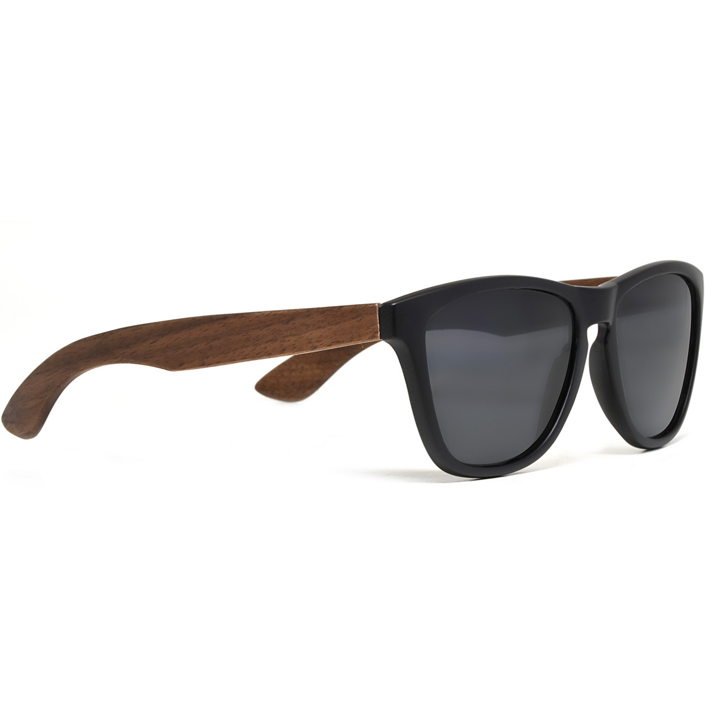 Classic walnut wood sunglasses with black polarized lenses