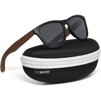 Classic walnut wood sunglasses with black polarized lenses