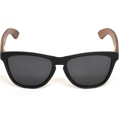 Classic walnut wood sunglasses with black polarized lenses