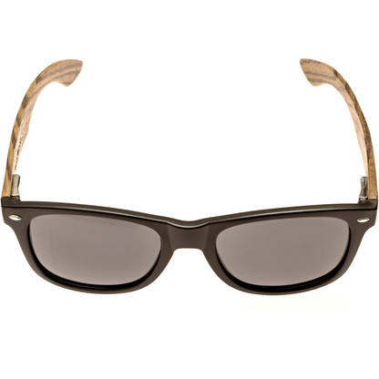 Zebra wood classic style sunglasses with black polarized lenses