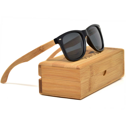 Bamboo wood classic style sunglasses with black polarized lenses