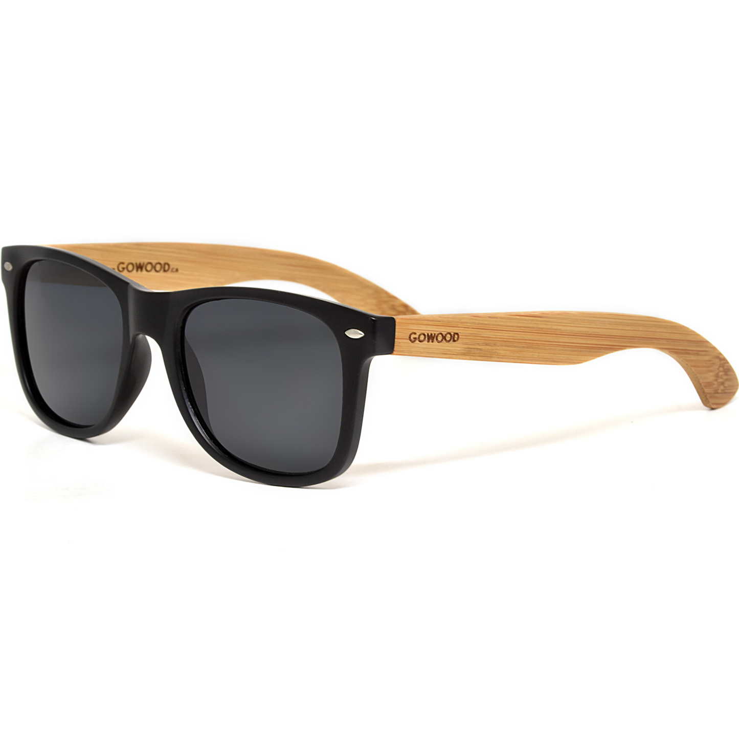 Bamboo wood classic style sunglasses with black polarized lenses