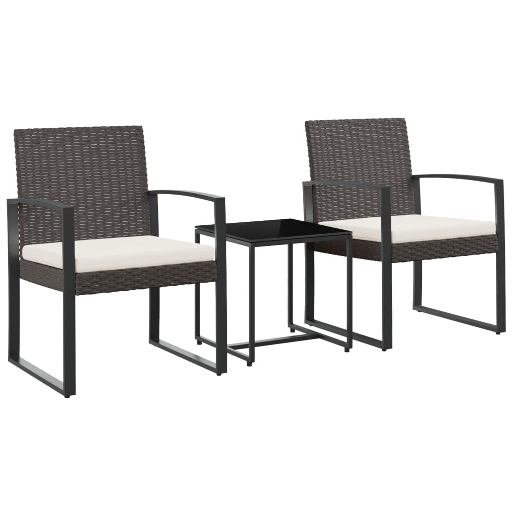 vidaXL 3 piece Patio Dining Set with Cushions Brown PP Rattan