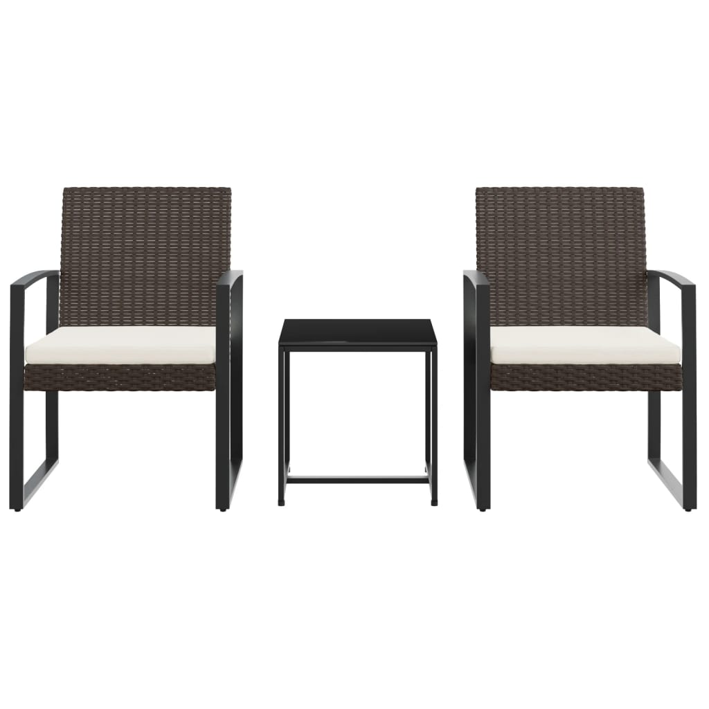 vidaXL 3 piece Patio Dining Set with Cushions Brown PP Rattan