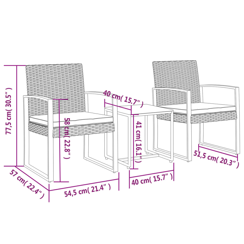 vidaXL 3 piece Patio Dining Set with Cushions Brown PP Rattan