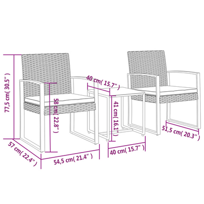 vidaXL 3 piece Patio Dining Set with Cushions Brown PP Rattan