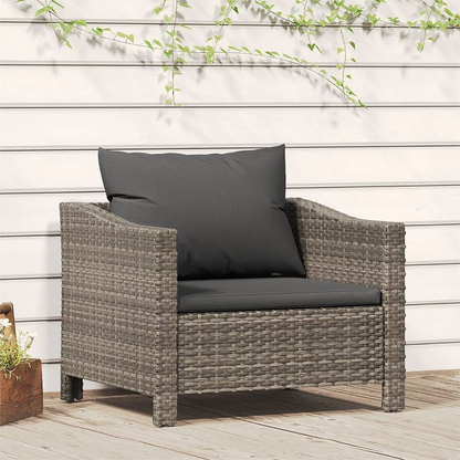 vidaXL Patio Armchair with Cushion Gray Poly Rattan