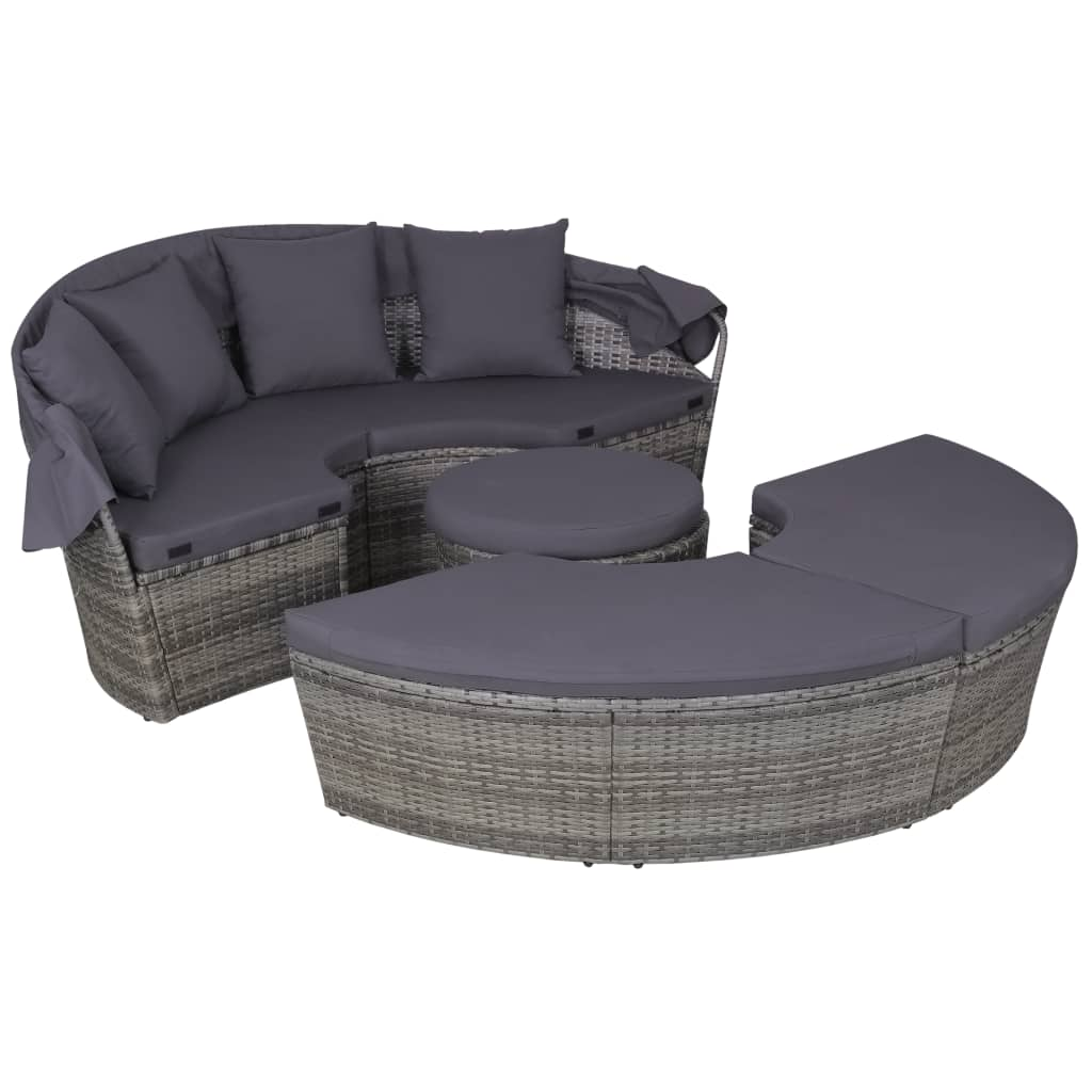 vidaXL 4 Piece Patio Lounge Set with Cushions Poly Rattan Gray