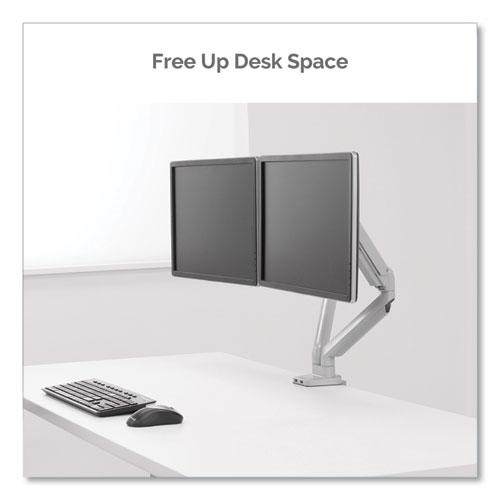 Platinum Series Dual Monitor Arm, For 27" Monitors, 360 deg Rotation, 45 deg Tilt, 180 deg Pan, Silver, Supports 20 lb