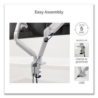 Platinum Series Dual Monitor Arm, For 27" Monitors, 360 deg Rotation, 45 deg Tilt, 180 deg Pan, Silver, Supports 20 lb