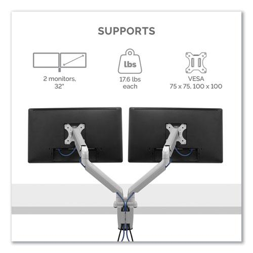 Platinum Series Dual Monitor Arm, For 27" Monitors, 360 deg Rotation, 45 deg Tilt, 180 deg Pan, Silver, Supports 20 lb