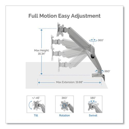 Platinum Series Dual Monitor Arm, For 27" Monitors, 360 deg Rotation, 45 deg Tilt, 180 deg Pan, Silver, Supports 20 lb