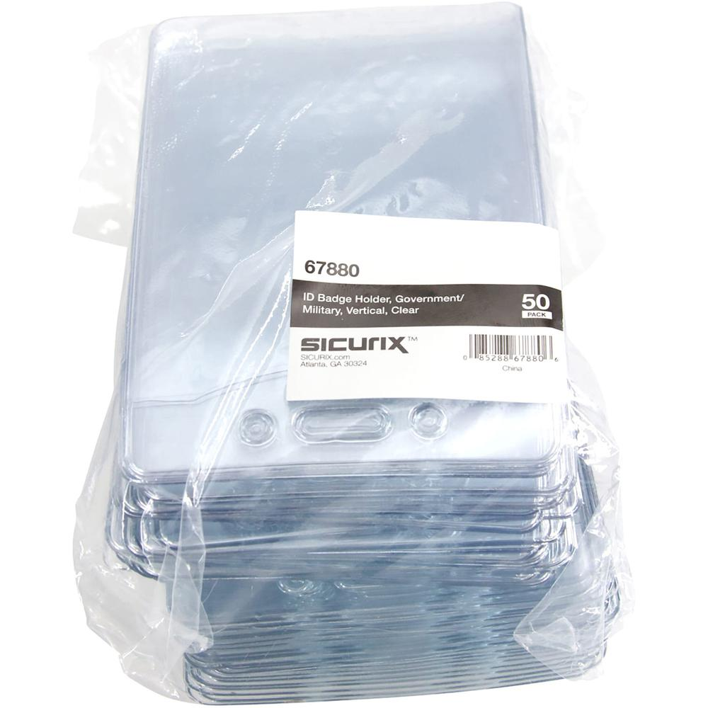 SICURIX Vertical ID Badge Holder - 3.9" x 3.6" x - Vinyl - 50 / Pack - Clear