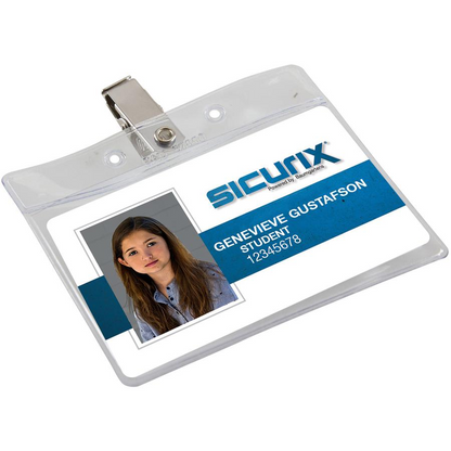 SICURIX Horizontal Badge Holder with Clip - 2.5" x 3.5" x - Vinyl - 50 / Pack - Clear