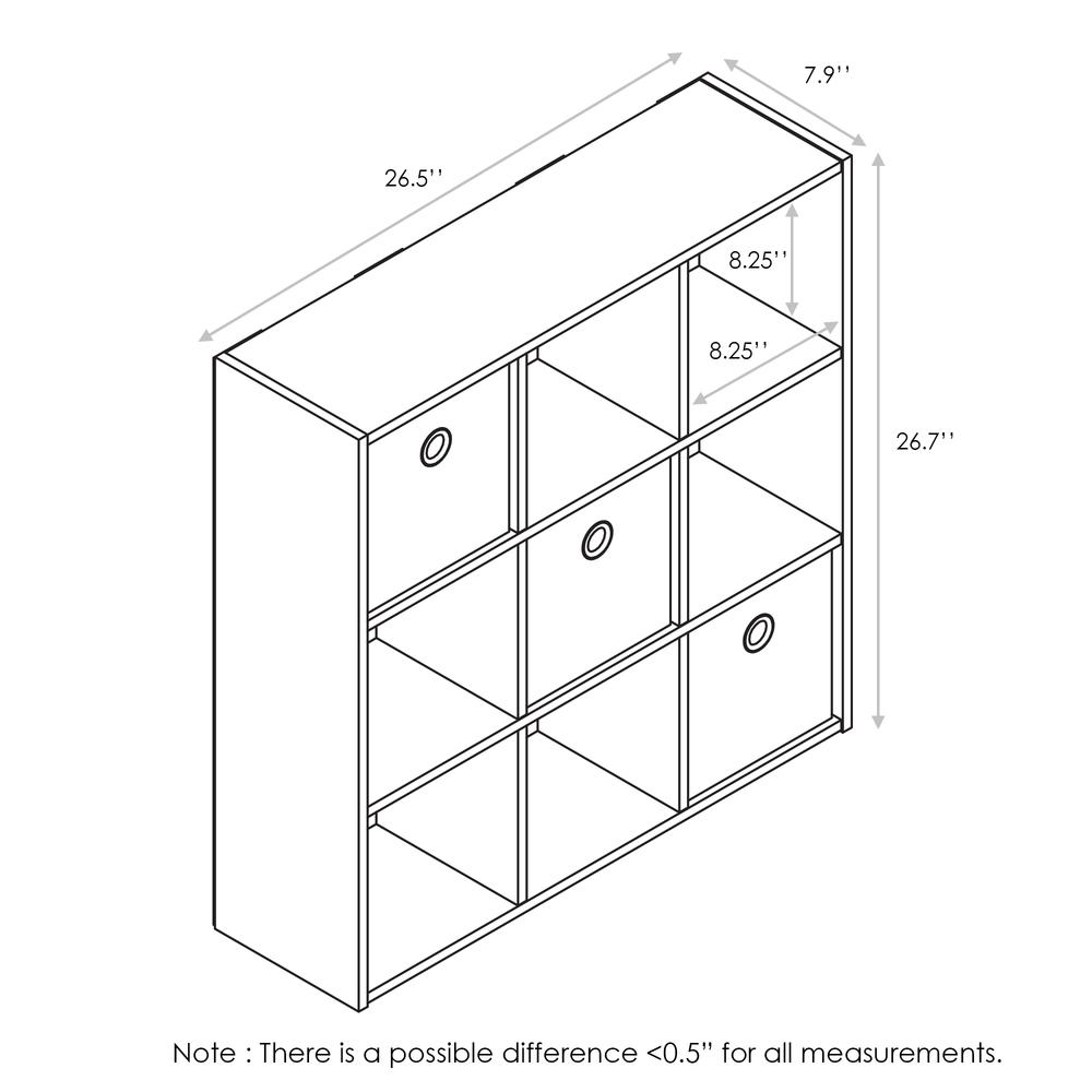 Furinno 13207DWN Simplistic 9-Cube Organizer with Bins, Dark Walnut