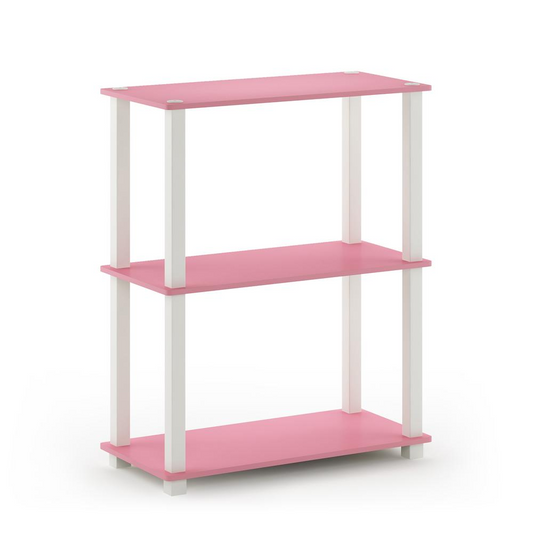 Furinno Turn-S-Tube 3-Tier Compact Multipurpose Shelf Display Rack with Square Tube, Pink/White