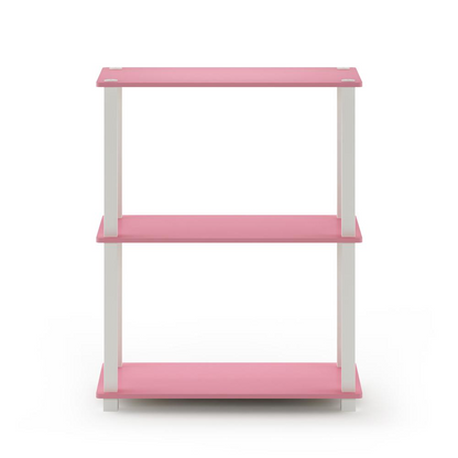 Furinno Turn-S-Tube 3-Tier Compact Multipurpose Shelf Display Rack with Square Tube, Pink/White