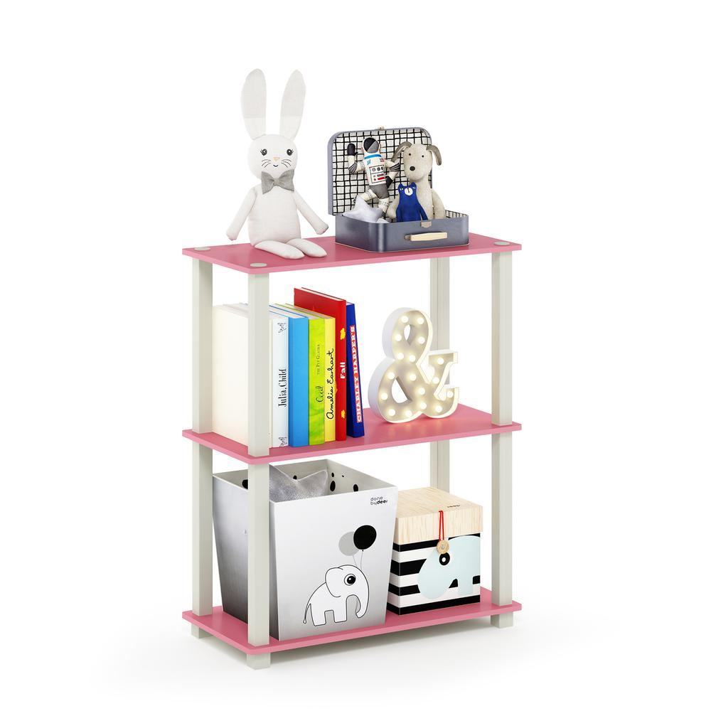 Furinno Turn-S-Tube 3-Tier Compact Multipurpose Shelf Display Rack with Square Tube, Pink/White