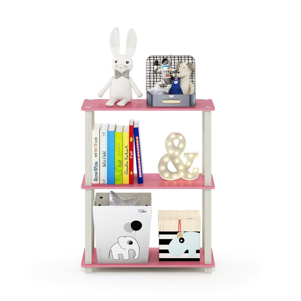 Furinno Turn-S-Tube 3-Tier Compact Multipurpose Shelf Display Rack with Square Tube, Pink/White